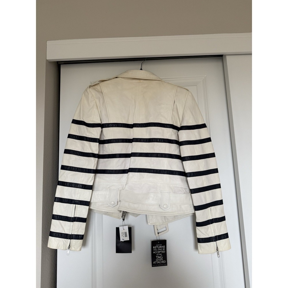 Each X Other NWT Stripe White Leather Jacket Women's Size L Biker Limited moto - Picture 4 of 7